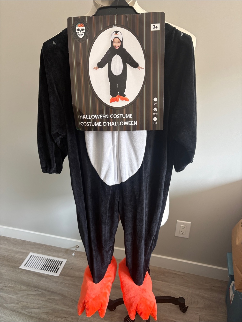Kids Penguin Halloween Costume - Black & White with Orange Feet